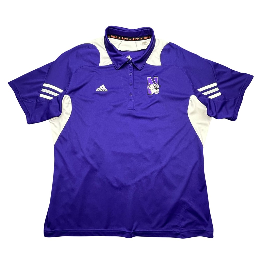 Adidas Northwestern Wildcats Polo Mens 2XL Purple ClimaCool Scorch Shirt P51373